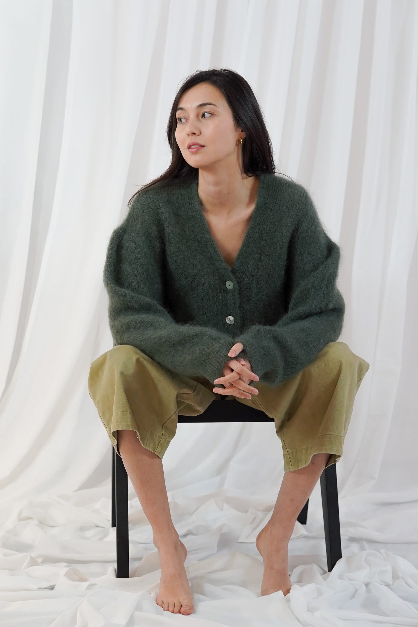 TWINS The Label Knitwear Malia Buttoned Knit in Miltary Green