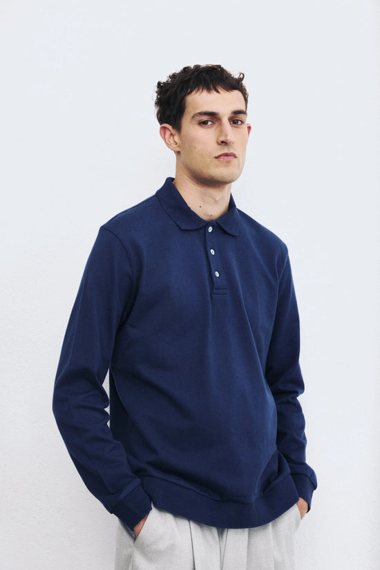 Unfeigned Mens Shirts Long Sleeve Polo In Navy Blue