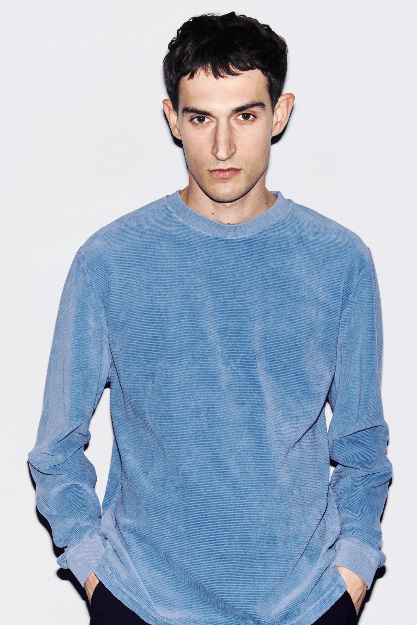 Unfeigned Mens T-Shirts Velour Long Sleeve Tee in Dusty Blue