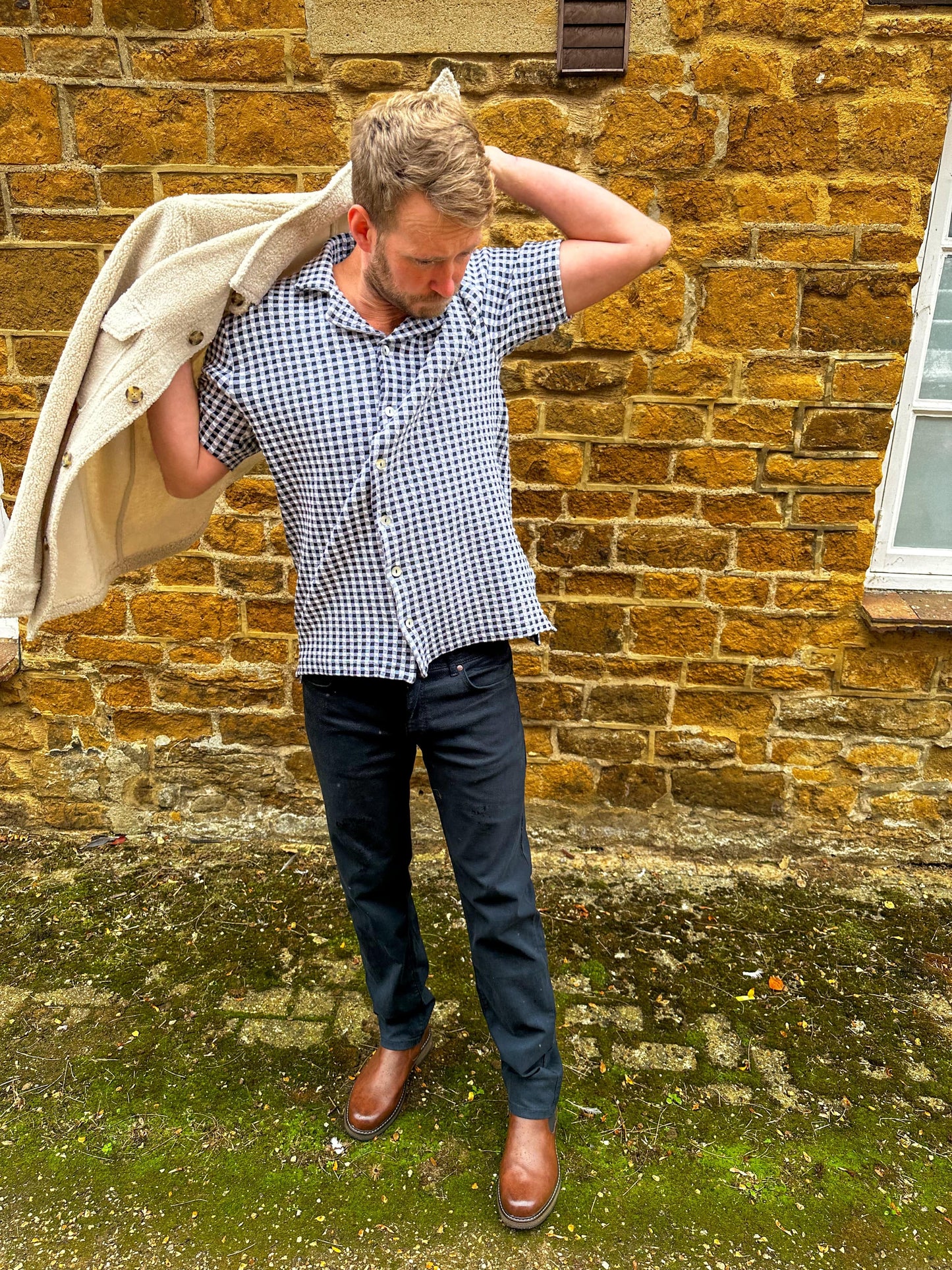 Unfeigned Textured Polo in Navy Check