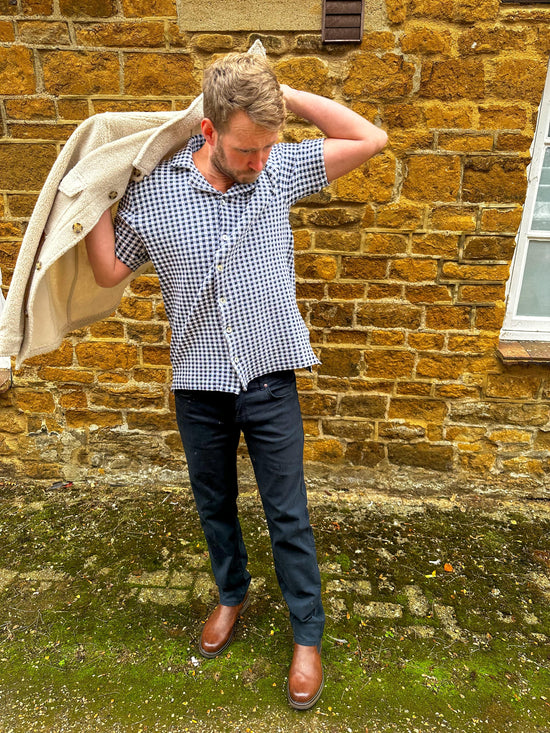 Unfeigned Textured Polo in Navy Check
