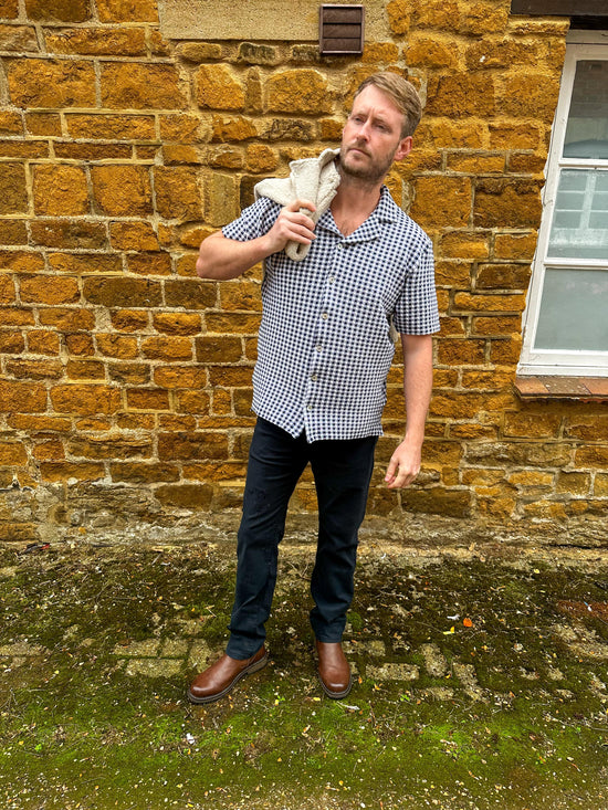 Unfeigned Textured Polo in Navy Check