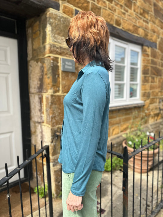 UNIVERSEL Tops Cashmere Blend Button Through Top Turquoise