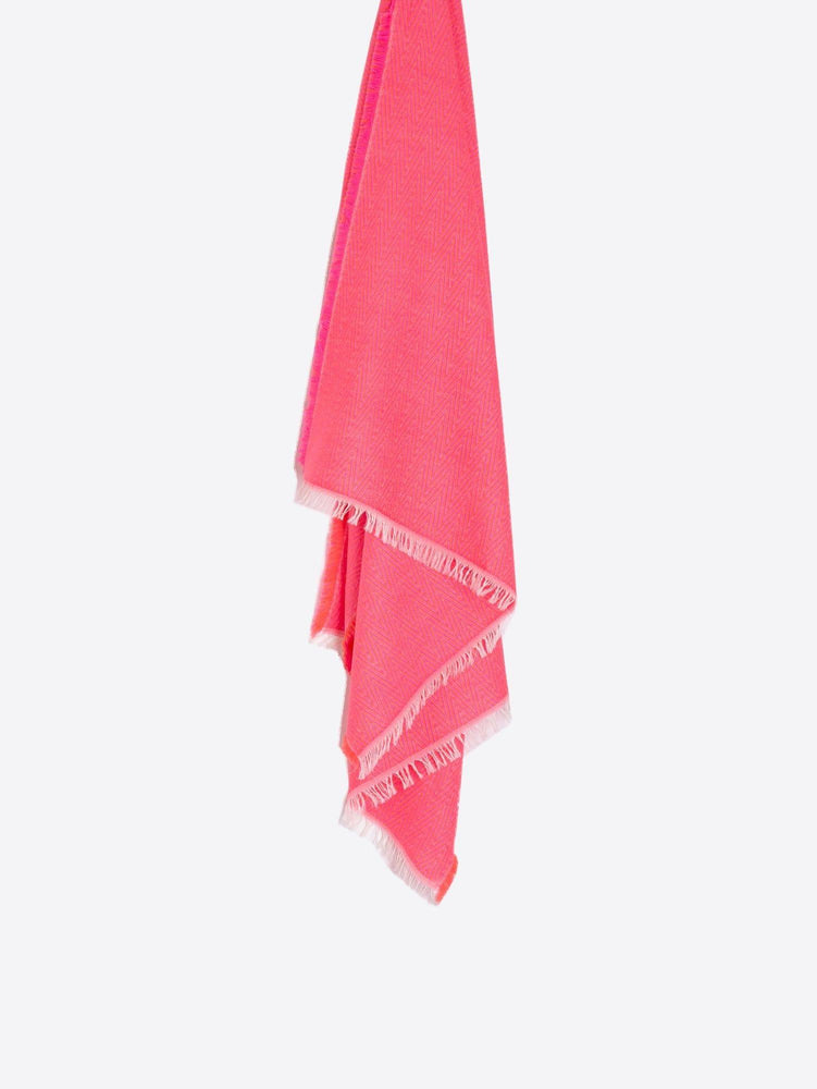 Vilagallo Accessories Neon Pink / Orange Herringbone Scarf