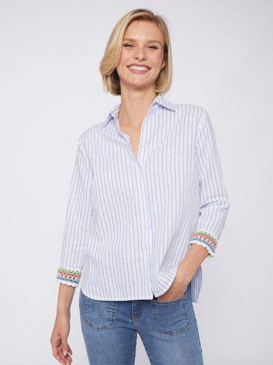 Vilagallo Blue Linen Striped Shirt