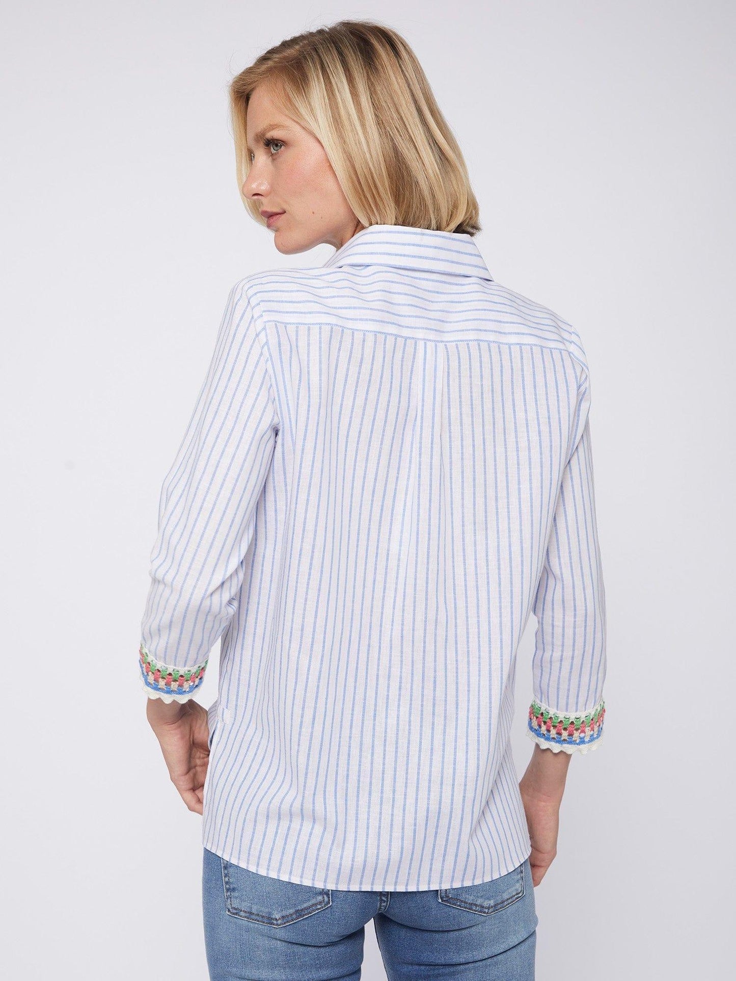 Vilagallo Blue Linen Striped Shirt