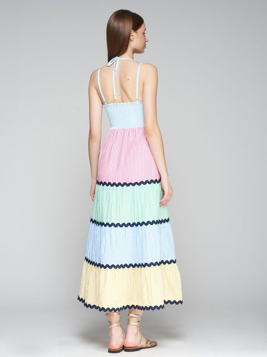 Vilagallo Layered Summer Dress – Colorful Maxi Dress with Blue Lace Trim – Nellie & Dove