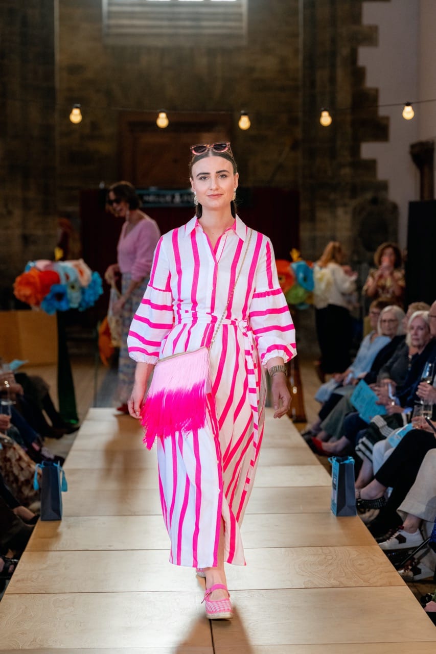 Vilagallo Dresses Pink Neon Striped Dress