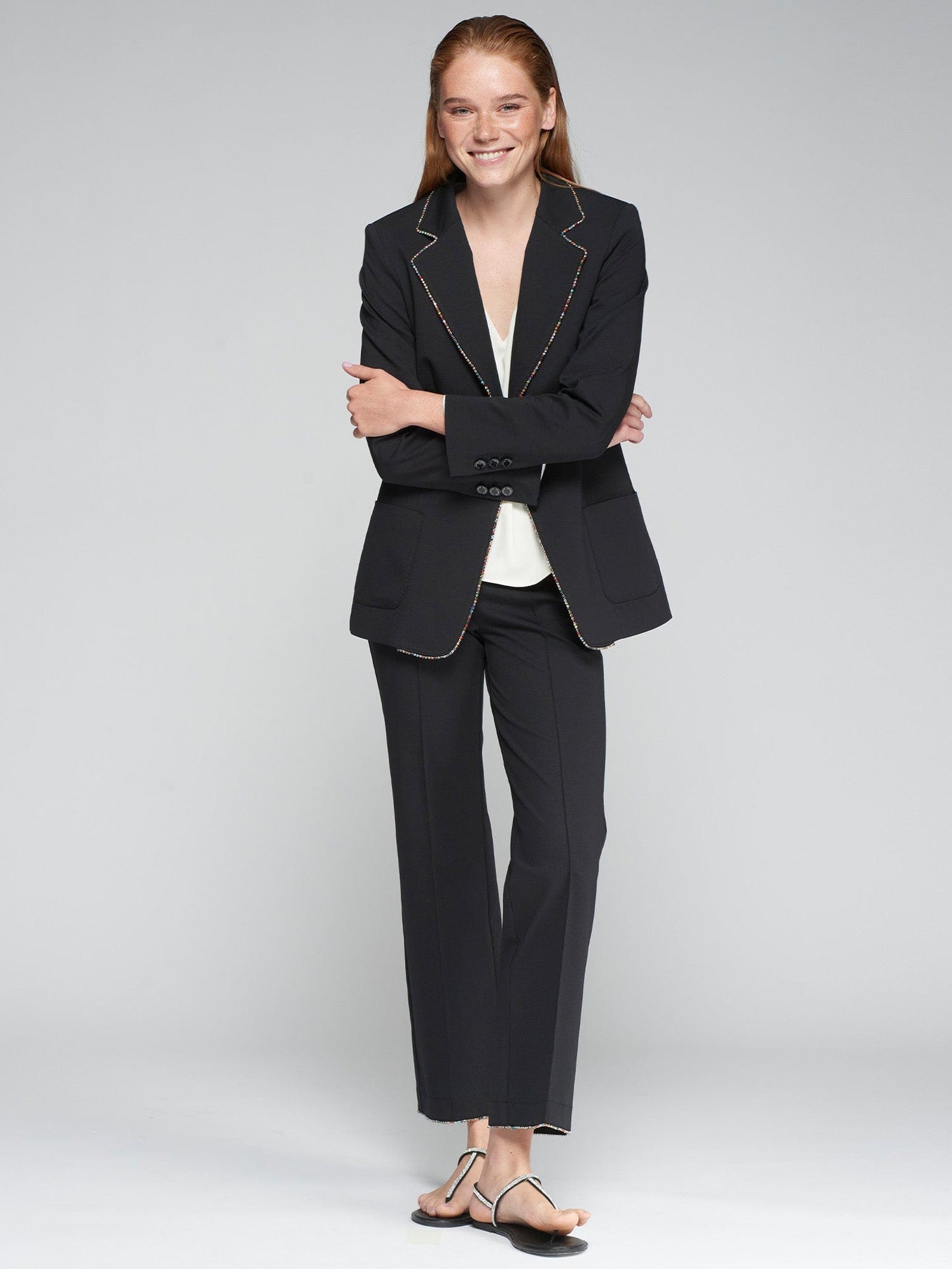 Vilagallo Black Blazer with Diamanté Edge – Tailored Black Jacket with Sparkling Detailing – Nellie & Dove