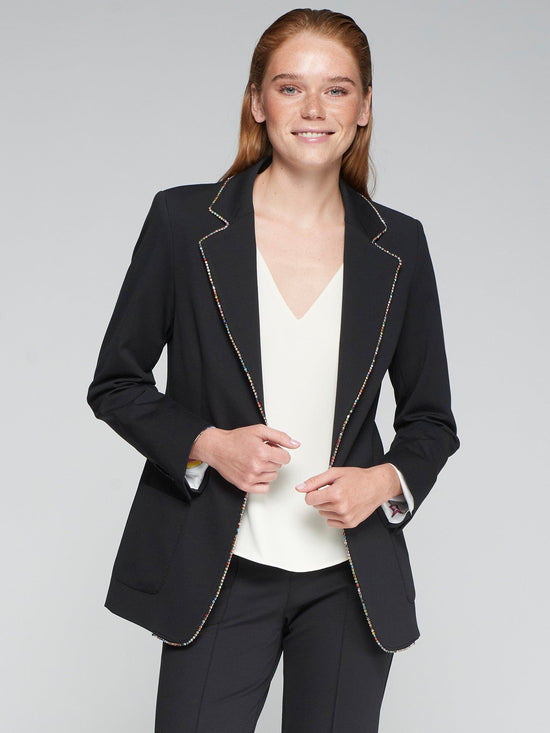 Vilagallo Black Blazer with Diamanté Edge – Tailored Black Jacket with Sparkling Detailing – Nellie & Dove