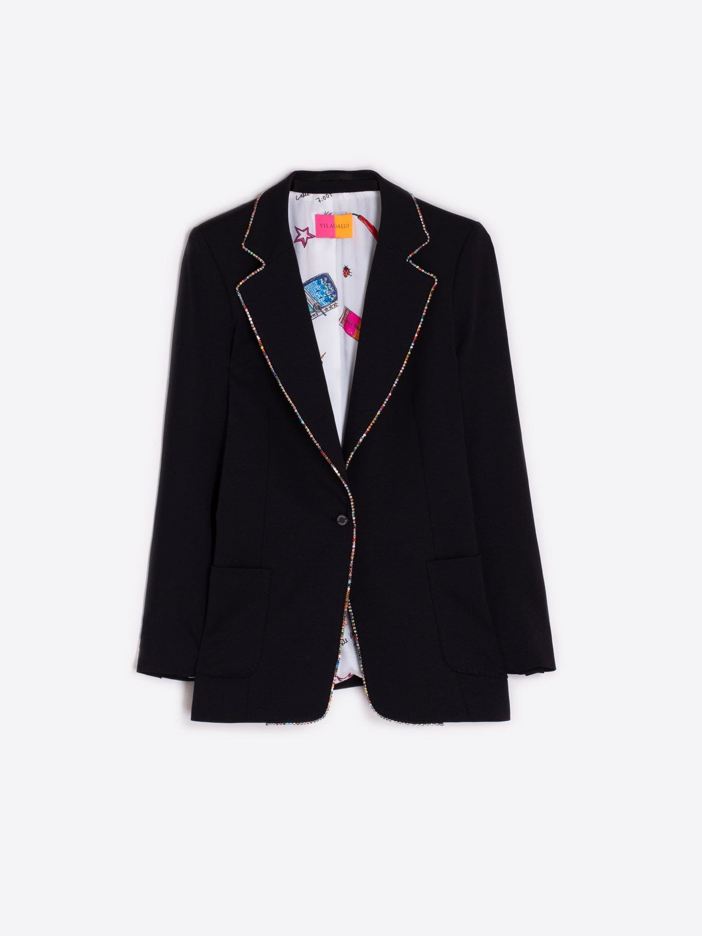 Vilagallo Black Blazer with Diamanté Edge – Tailored Black Jacket with Sparkling Detailing – Nellie & Dove