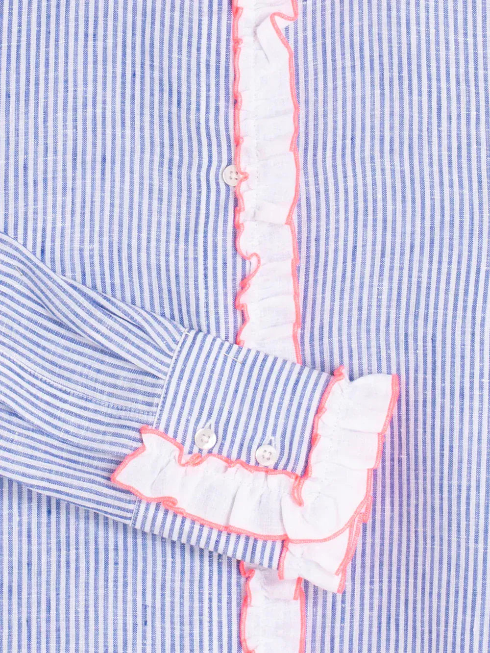 Vilagallo Tops Blue Striped Shirt with Pink Ruffles