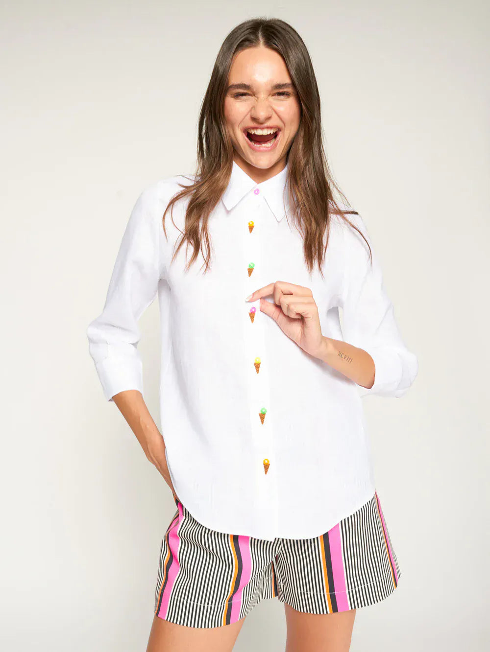 Vilagallo Tops Ice-Cream Linen Shirt