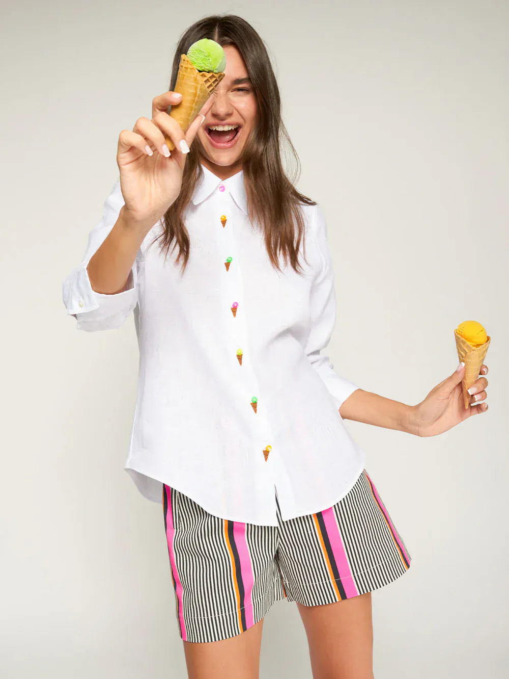 Vilagallo Tops Ice-Cream Linen Shirt