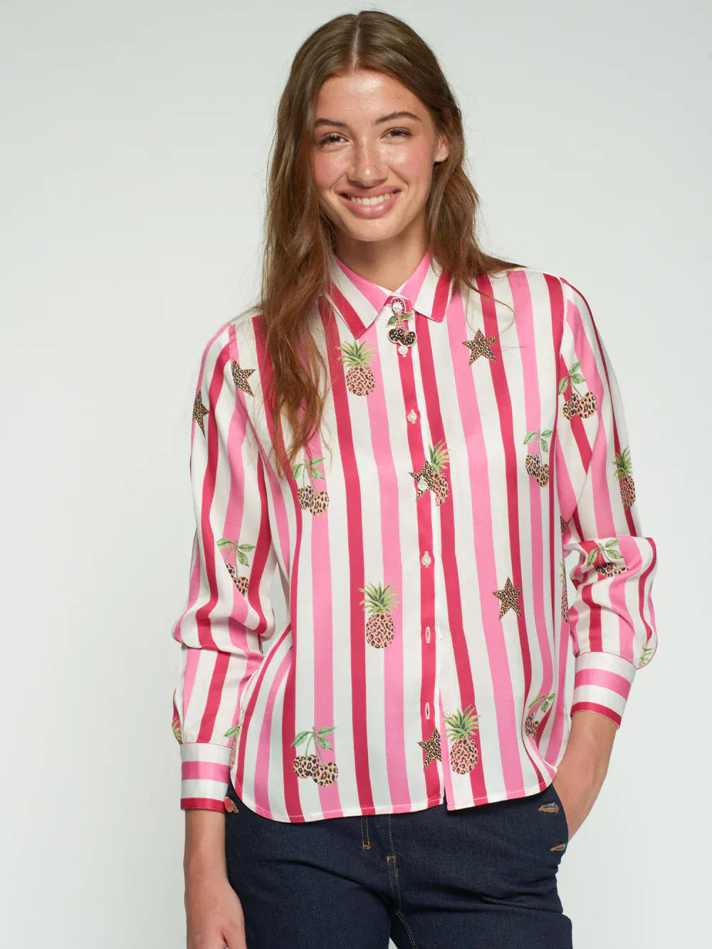 Vilagallo Tops Striped and Leopard Shirt