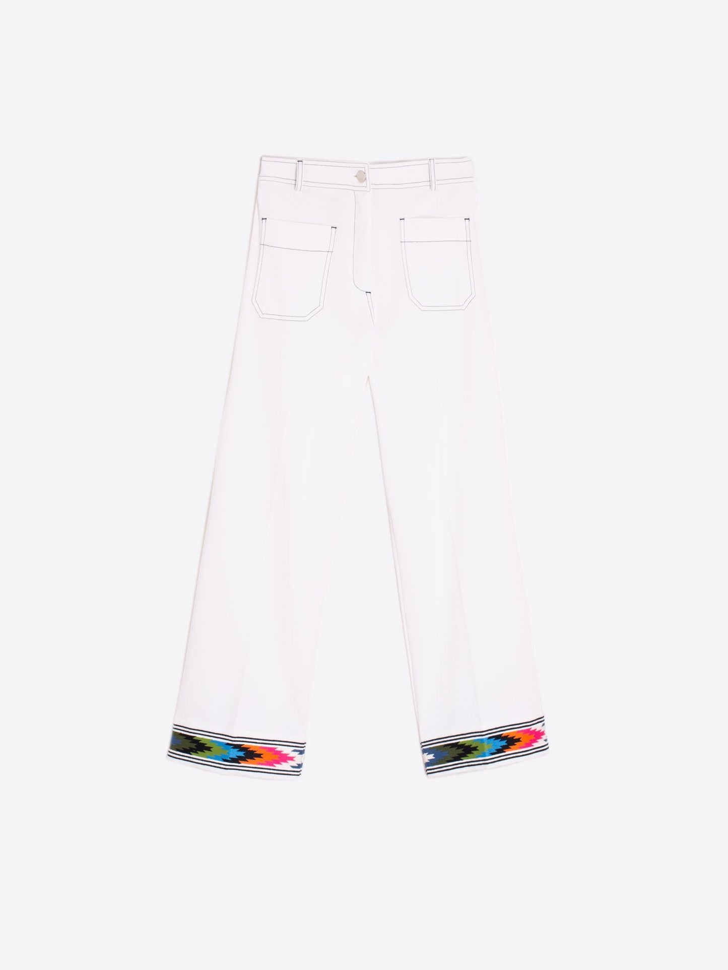 Vilagallo Aztec Trim Cropped White Trousers – Stylish Fit with Vibrant Side Trim – Nellie & Dove