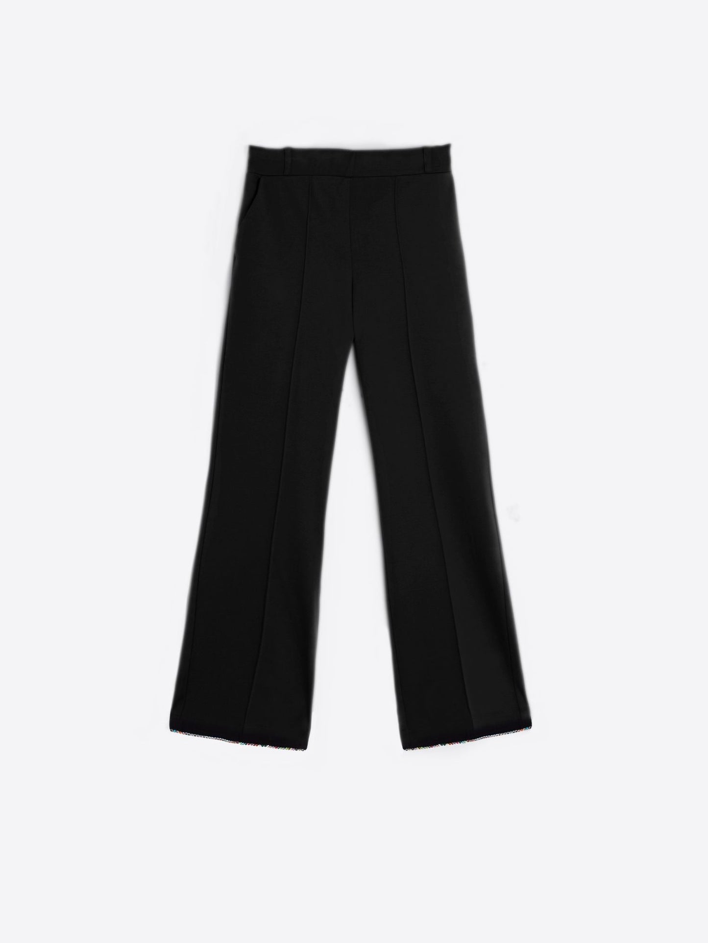 Vilagallo Diamante Trimmed Trousers – Elegant Black Pants with Sparkling Ankle Detail – Nellie & Dove