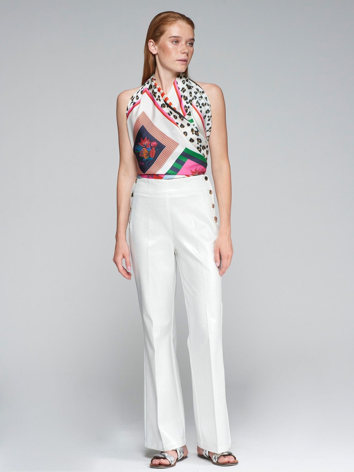 Vilagallo Trousers Side Button White Trousers