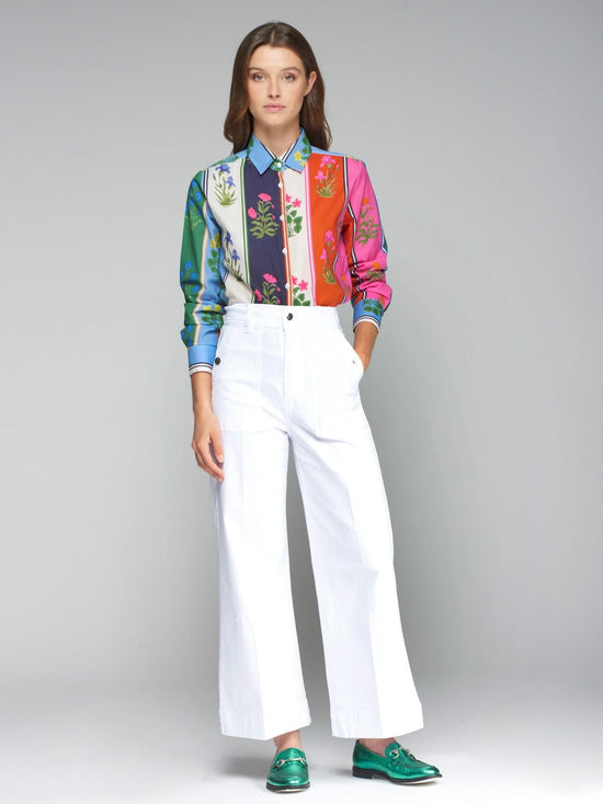 Vilagallo White Cropped Trousers – High-Waisted Wide-Leg Pants with Side Pockets – Nellie & Dove