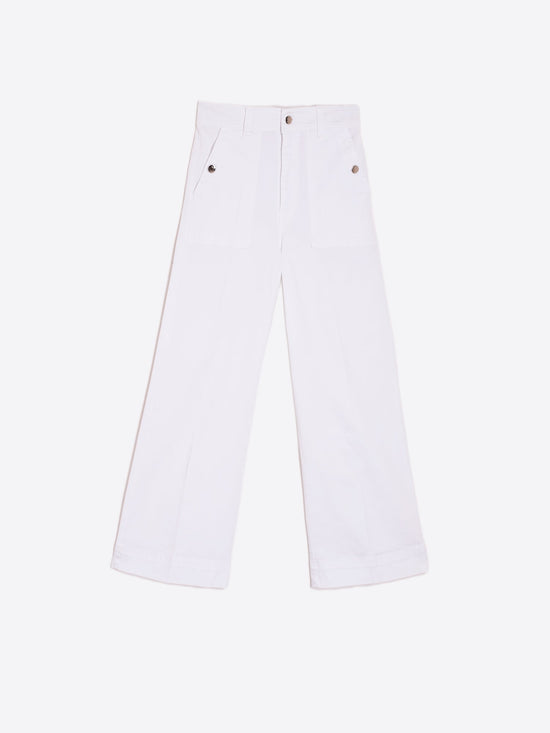 Vilagallo White Cropped Trousers – High-Waisted Wide-Leg Pants with Side Pockets – Nellie & Dove