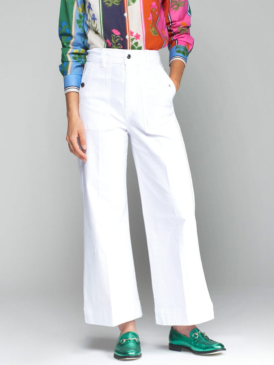 Vilagallo White Cropped Trousers – High-Waisted Wide-Leg Pants with Side Pockets – Nellie & Dove