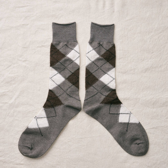 YAHAE Mens Socks SIZE L (27.5–29.5 cm EU 44-47) Organic Cotton Alpaca Yak Argyle Socks: Dark Grey in Large