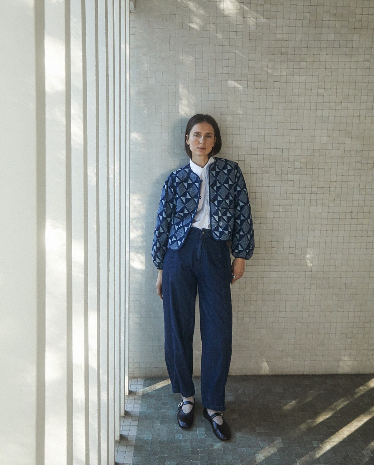 Yerse JACKET Romy Jacket in Indigo Geometry