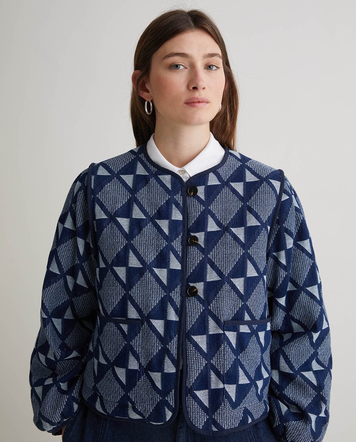 Yerse JACKET Romy Jacket in Indigo Geometry