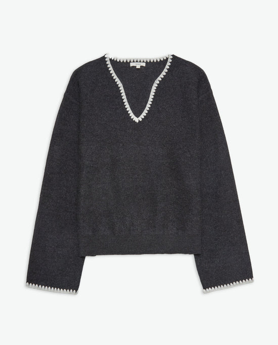 Yerse Knitwear Boiled Wool Trimmed Jumper in Charcoal