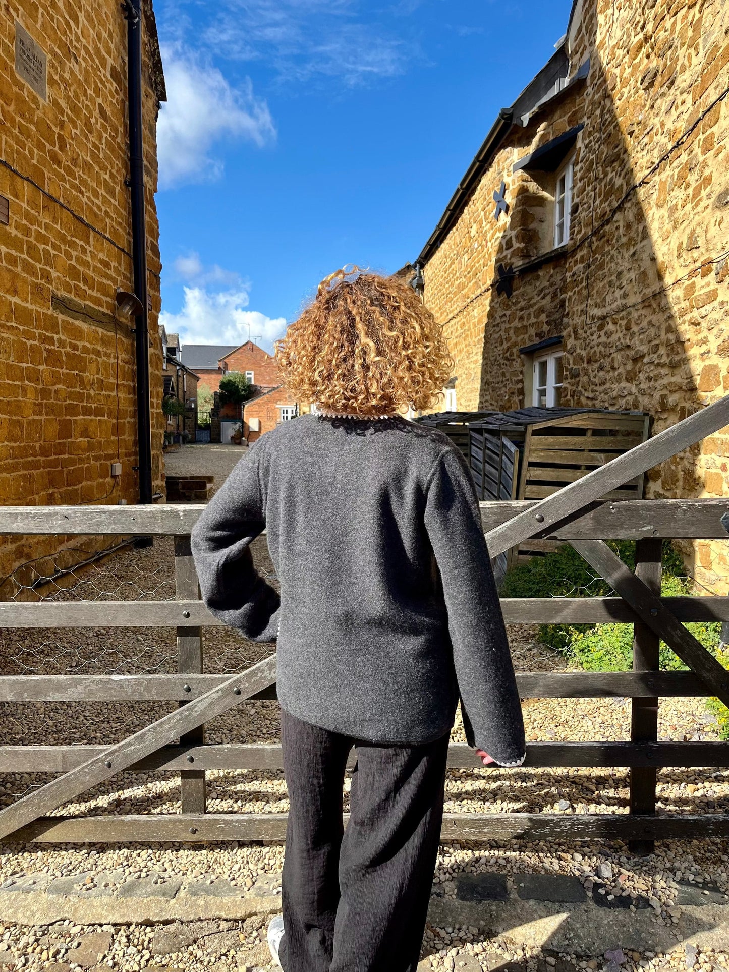 Yerse Knitwear Boiled Wool Trimmed Jumper in Charcoal