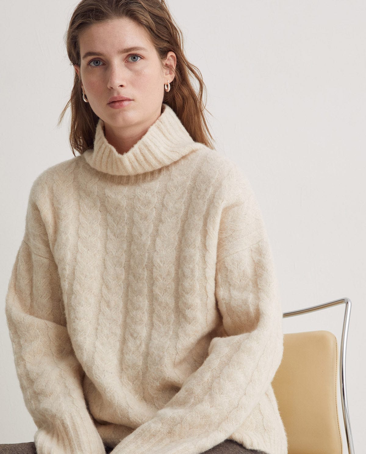 Yerse Knitwear Country Cable Knit Jumper in Cream