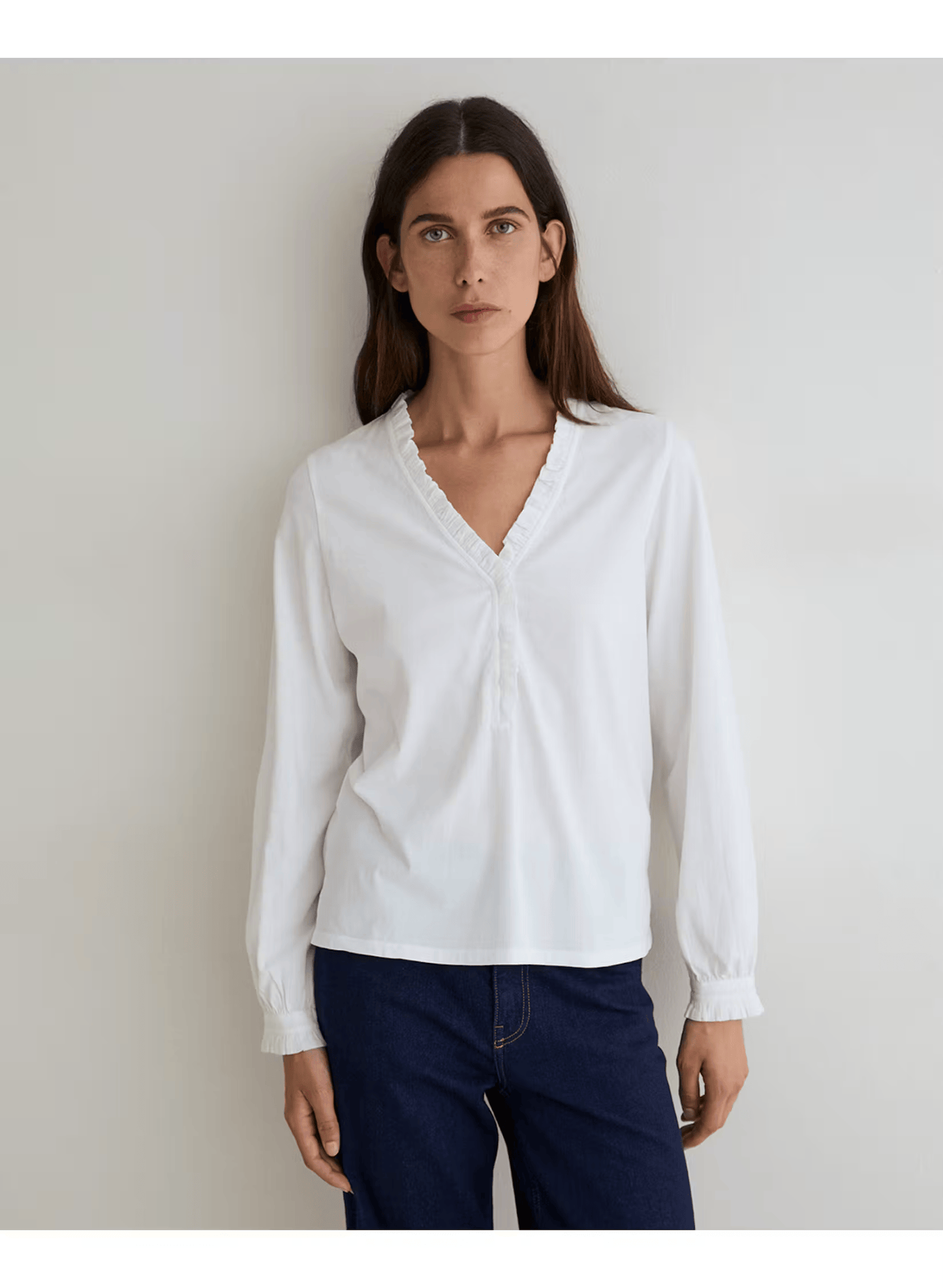 Yerse Tops The Elodie Frill-Trim Blouse in White