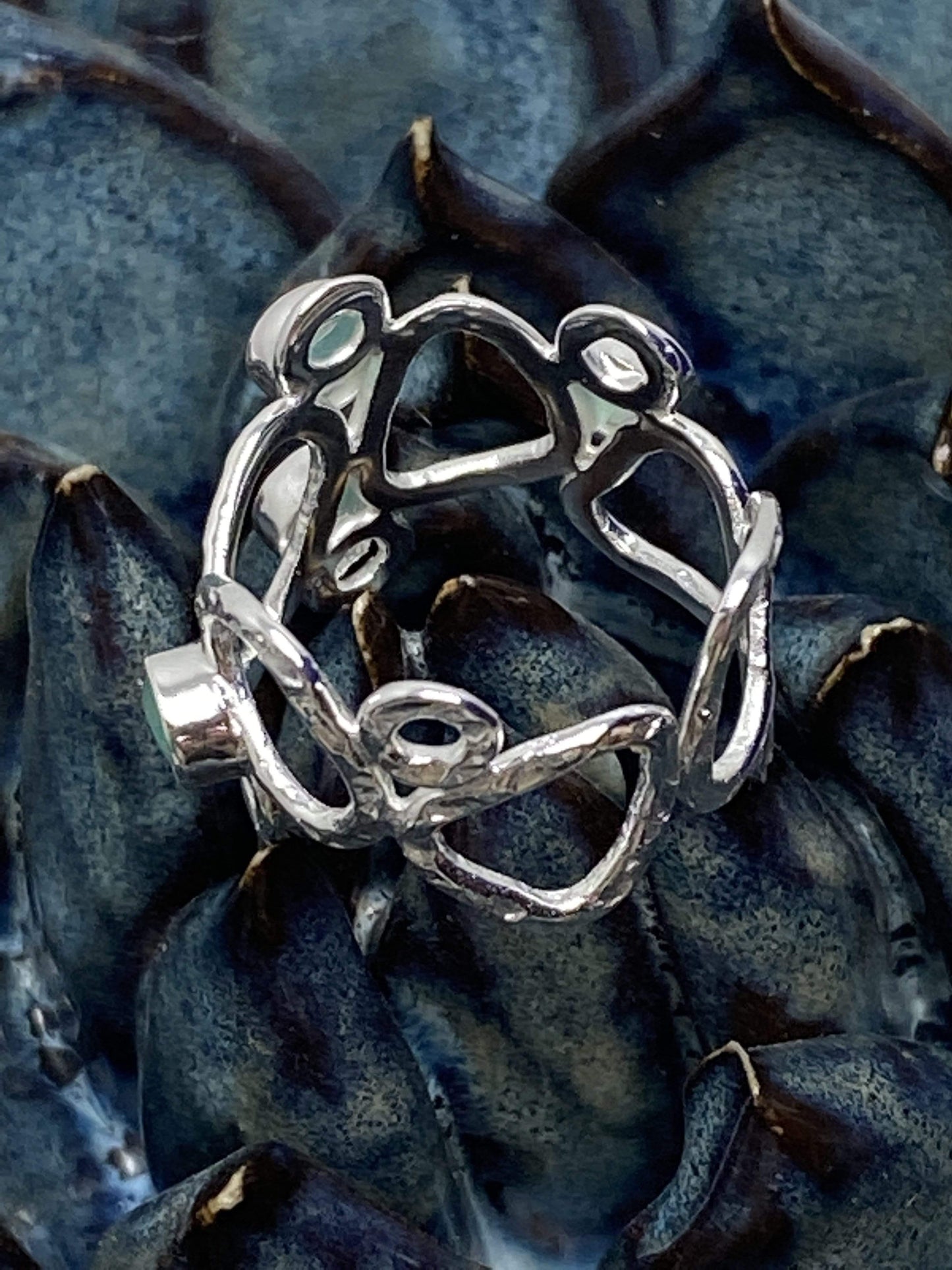 AZUNI LONDON Rings Thalia Small Silver Sculptural Ring in Aqua