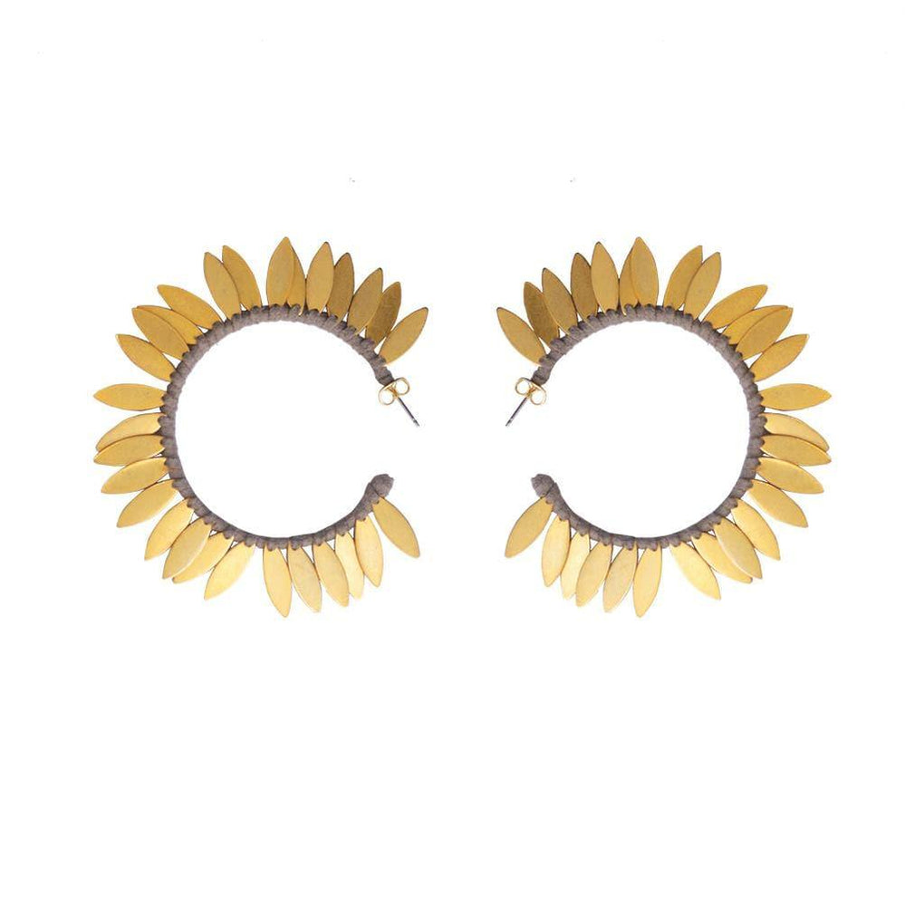 FL Private Collection Earrings Suede Wrap Leaf Hoop Earrings Gold