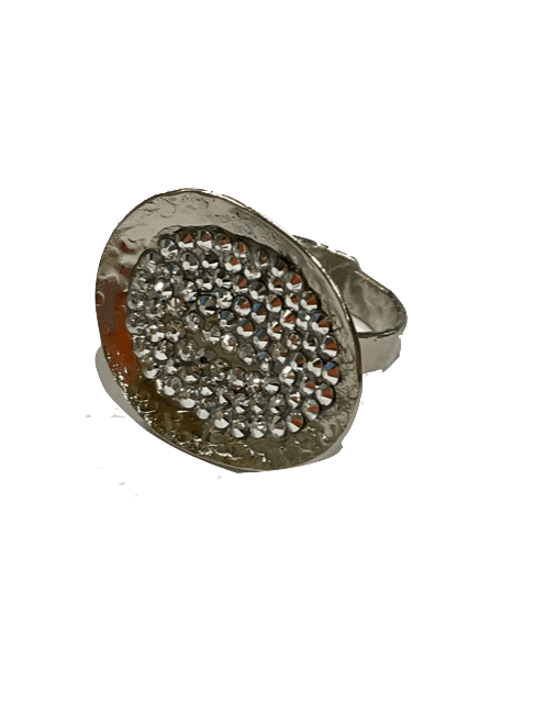 Silver Crystal Oval Ring