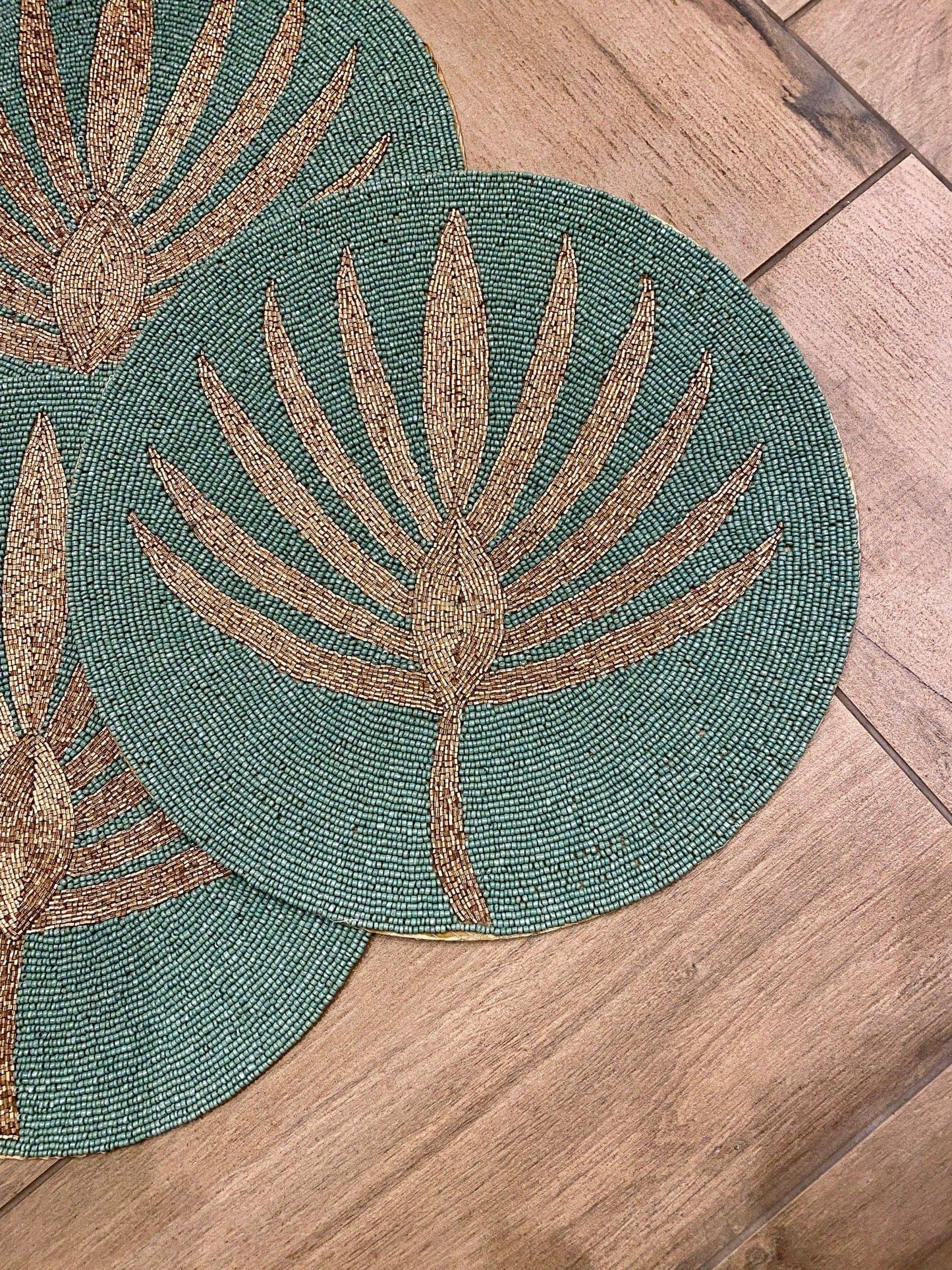 Home Home Beaded Table Mat Green Palm