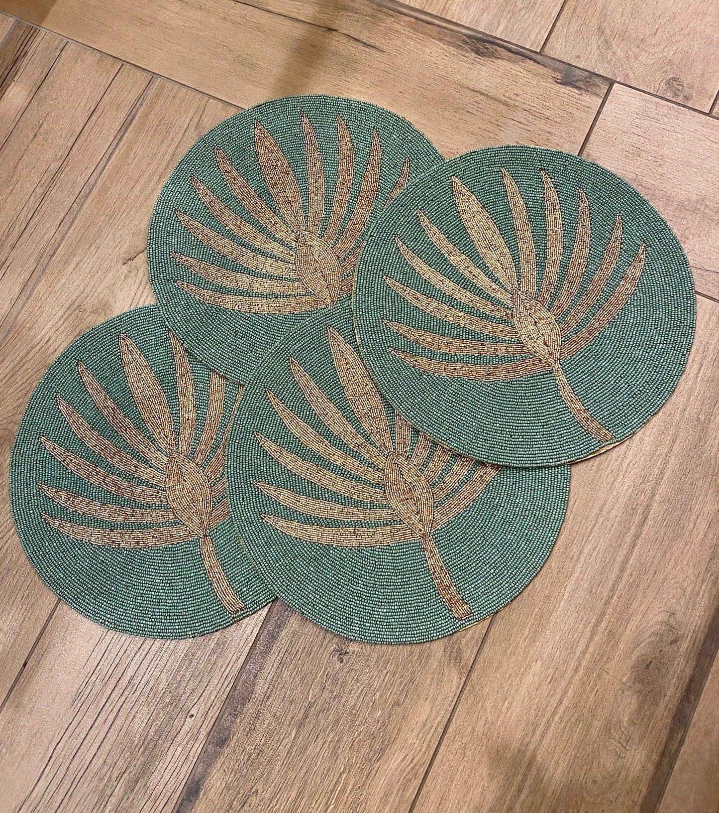 Home Home Beaded Table Mat Green Palm