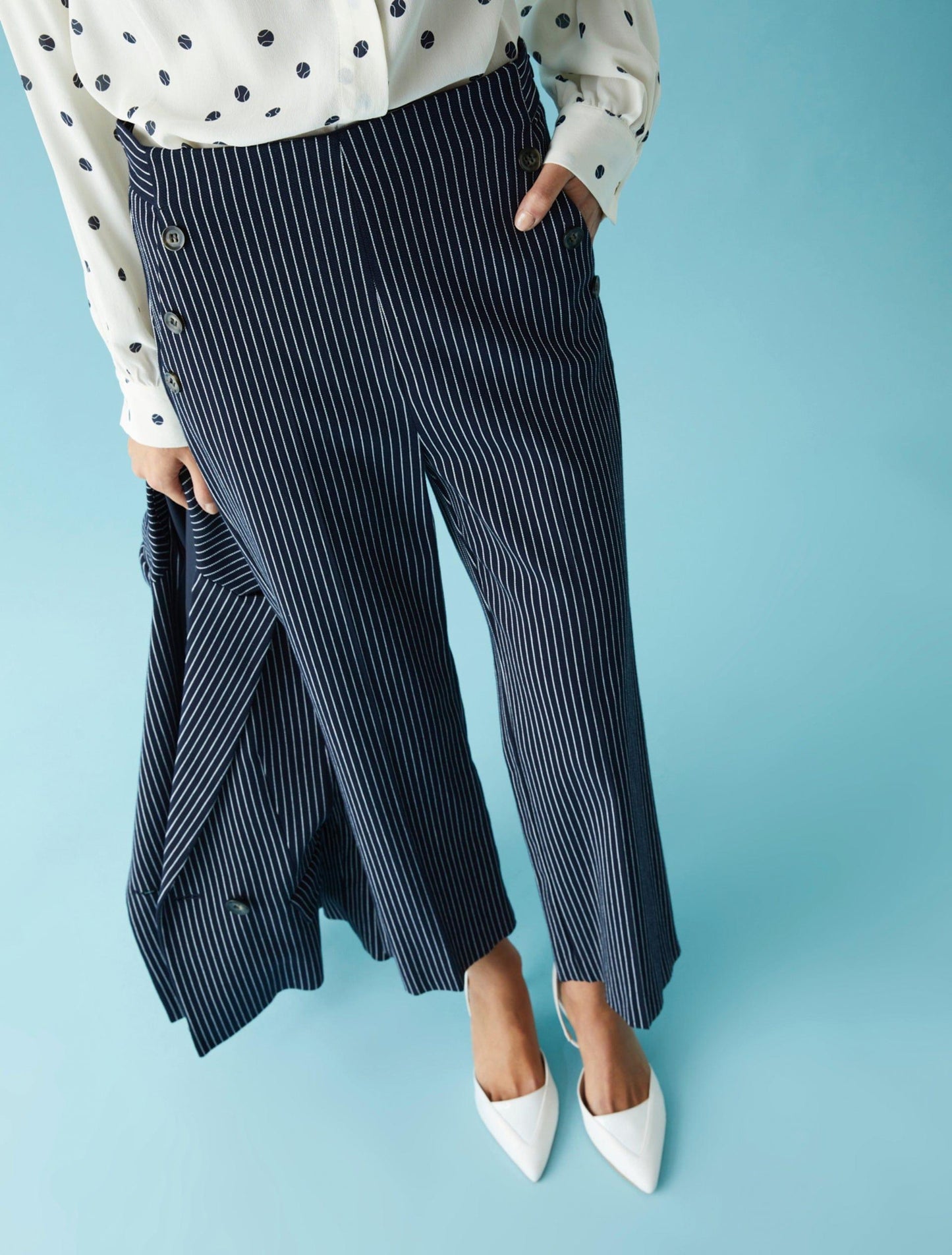 iBLUES Bootcut Trousers in Navy Pinstripe