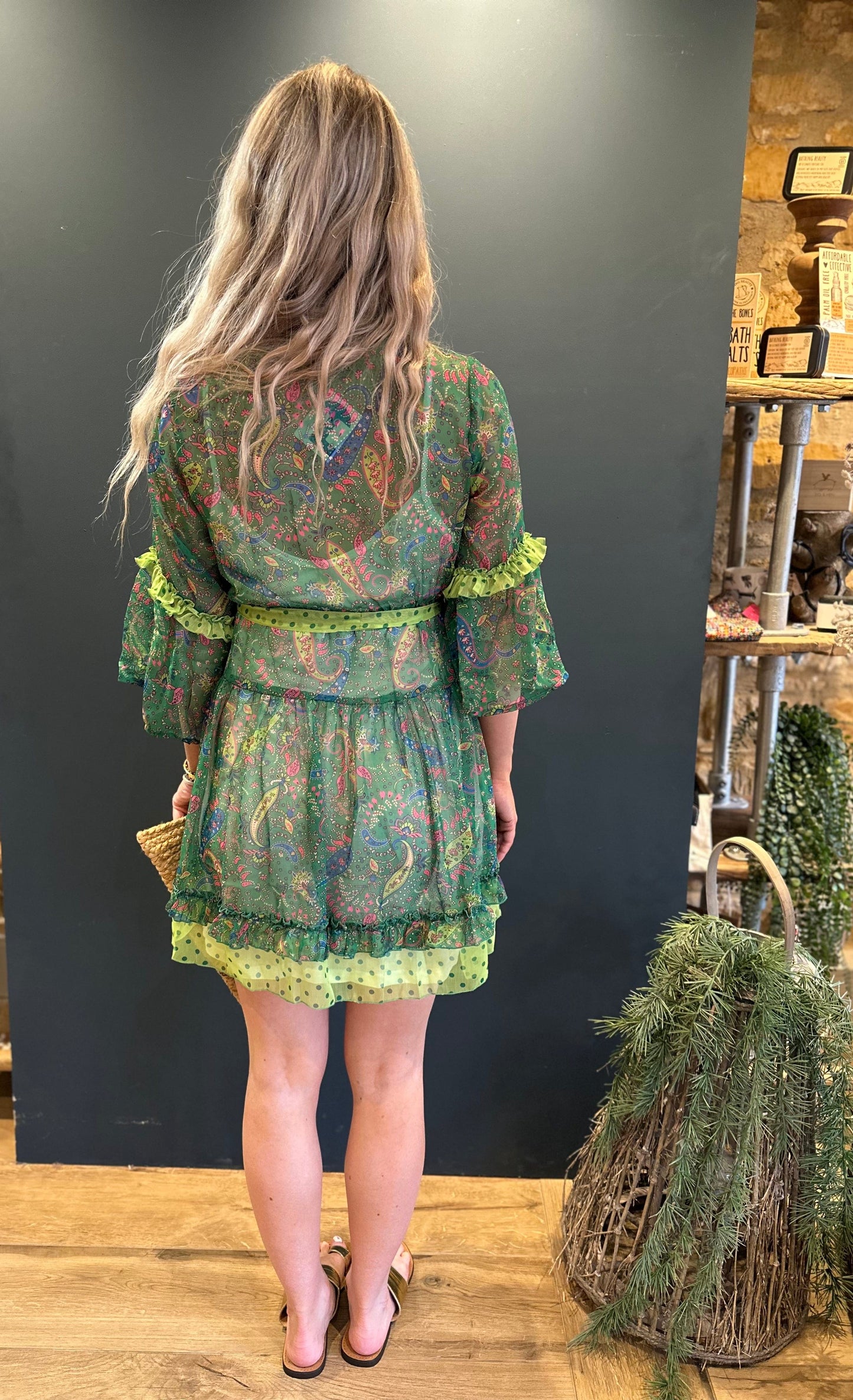 Isla Bonita Dresses Green Paisley Spot Frock
