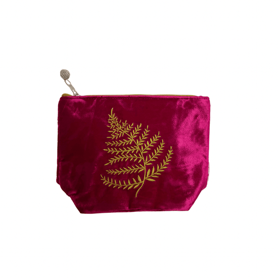 NELLIE&DOVE Hot Pink Fern Small Cosmetic Purse Velvet Hot Pink