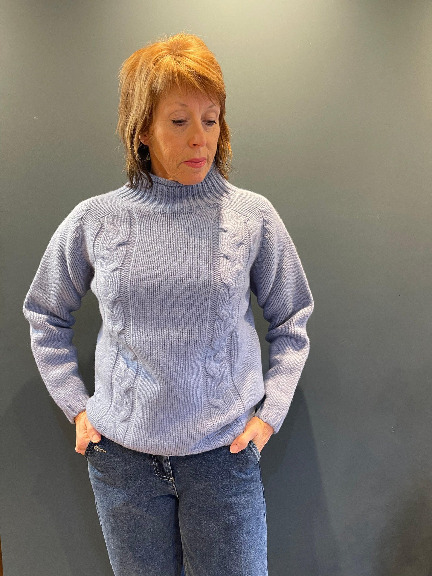 NELLIE & DOVE Knitwear High Neck Chunky Cable Periwinkle