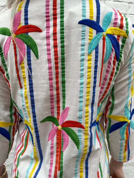 Nimo with Love Dresses Sapphire Short Kaftan Palm Multi Stripe