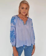 ROSE AND ROSE Tops Fontaine Blue Sequin Trimmed Top