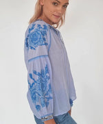 ROSE AND ROSE Tops Fontaine Blue Sequin Trimmed Top