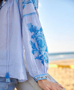 ROSE AND ROSE Tops Fontaine Blue Sequin Trimmed Top