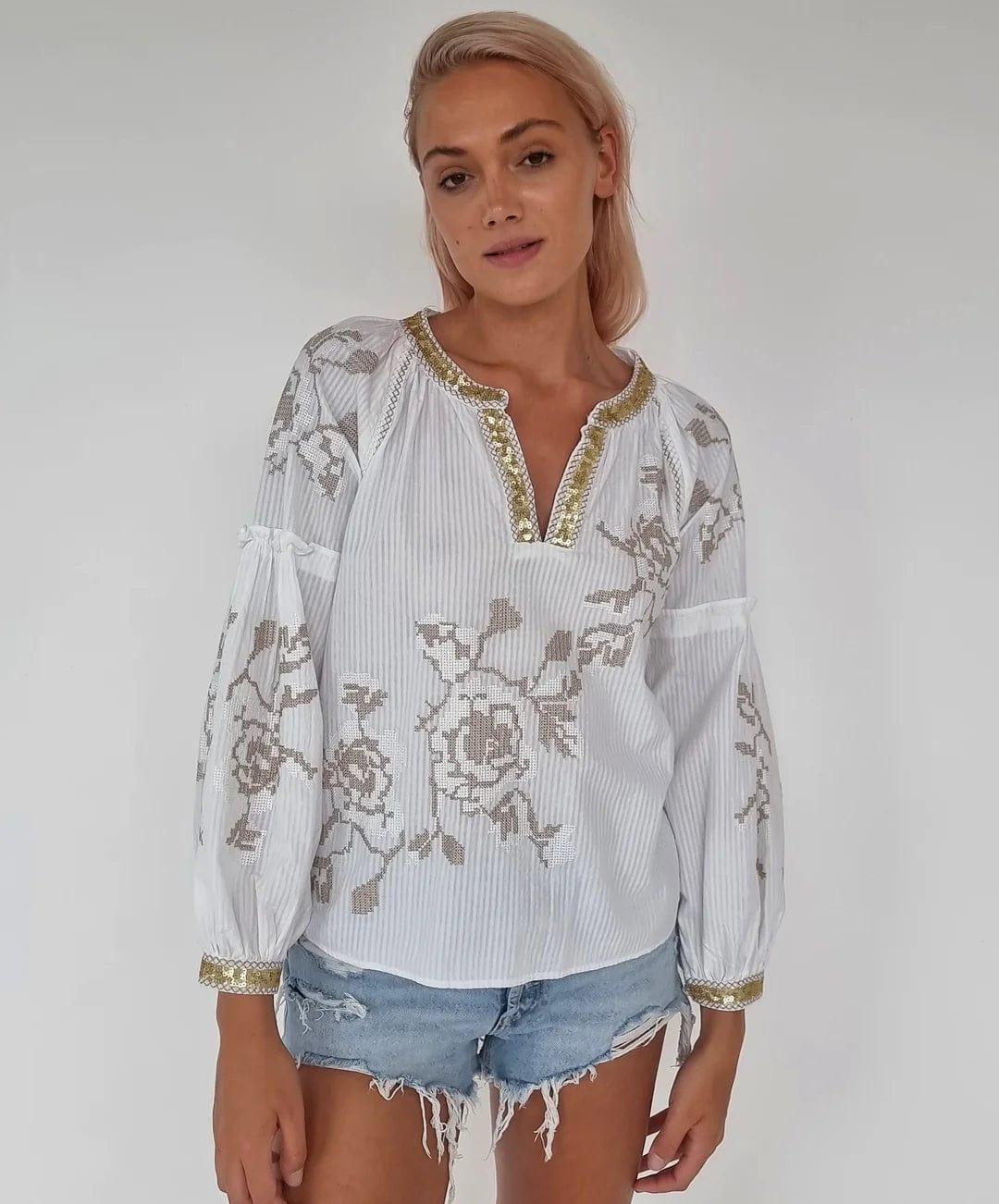 ROSE AND ROSE Tops Lake Top in White & Gold