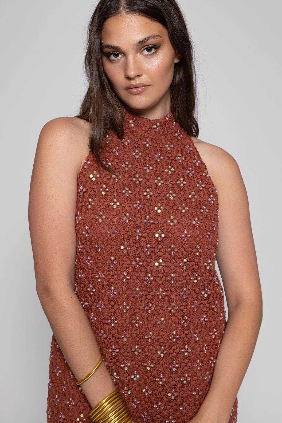 Chloe Crochet Sequins Dress Brown NELLIE&DOVE Chloe Crochet Sequins Dress Brown NELLIE&DOVE