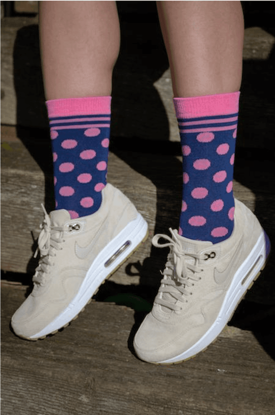 Swole Panda Accessories ONE SIZE 4-7 Navy & Pink Polka Dot Socks