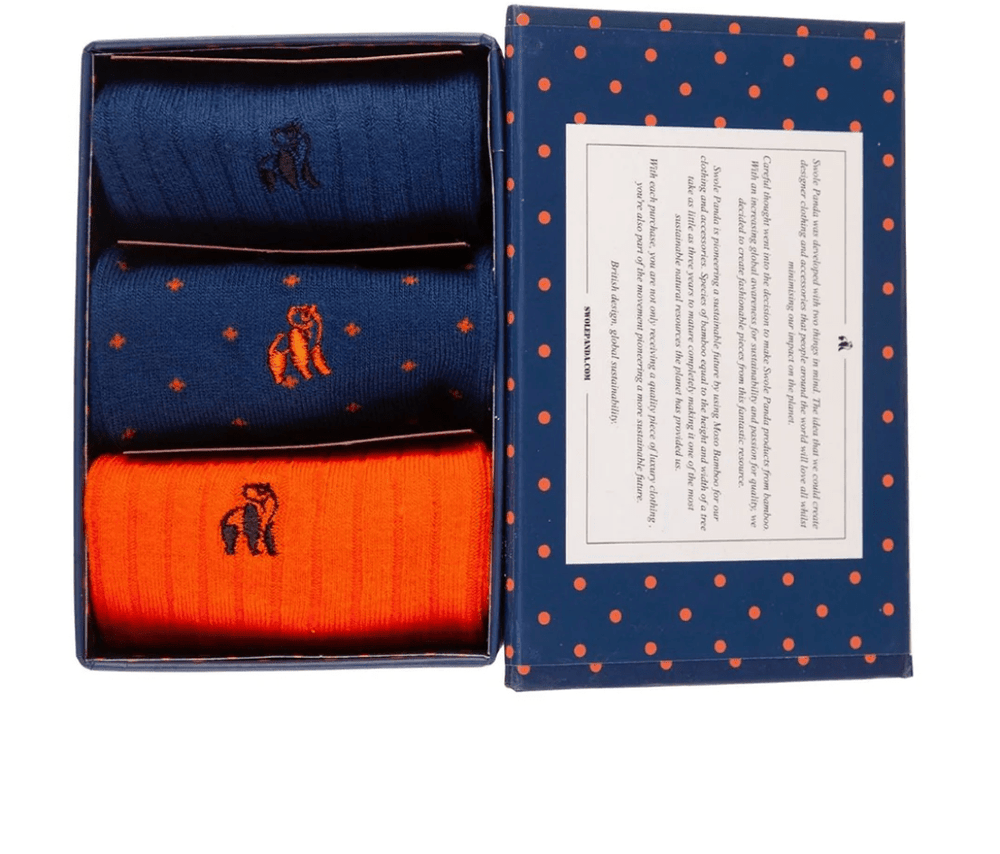 Swole Panda Mens Accessories Orange And Blue Sock Box - 3 Pairs of Bamboo Socks
