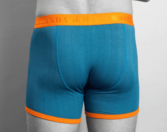 Swole Panda Mens Boxers Blue Herringbone Bamboo Boxer